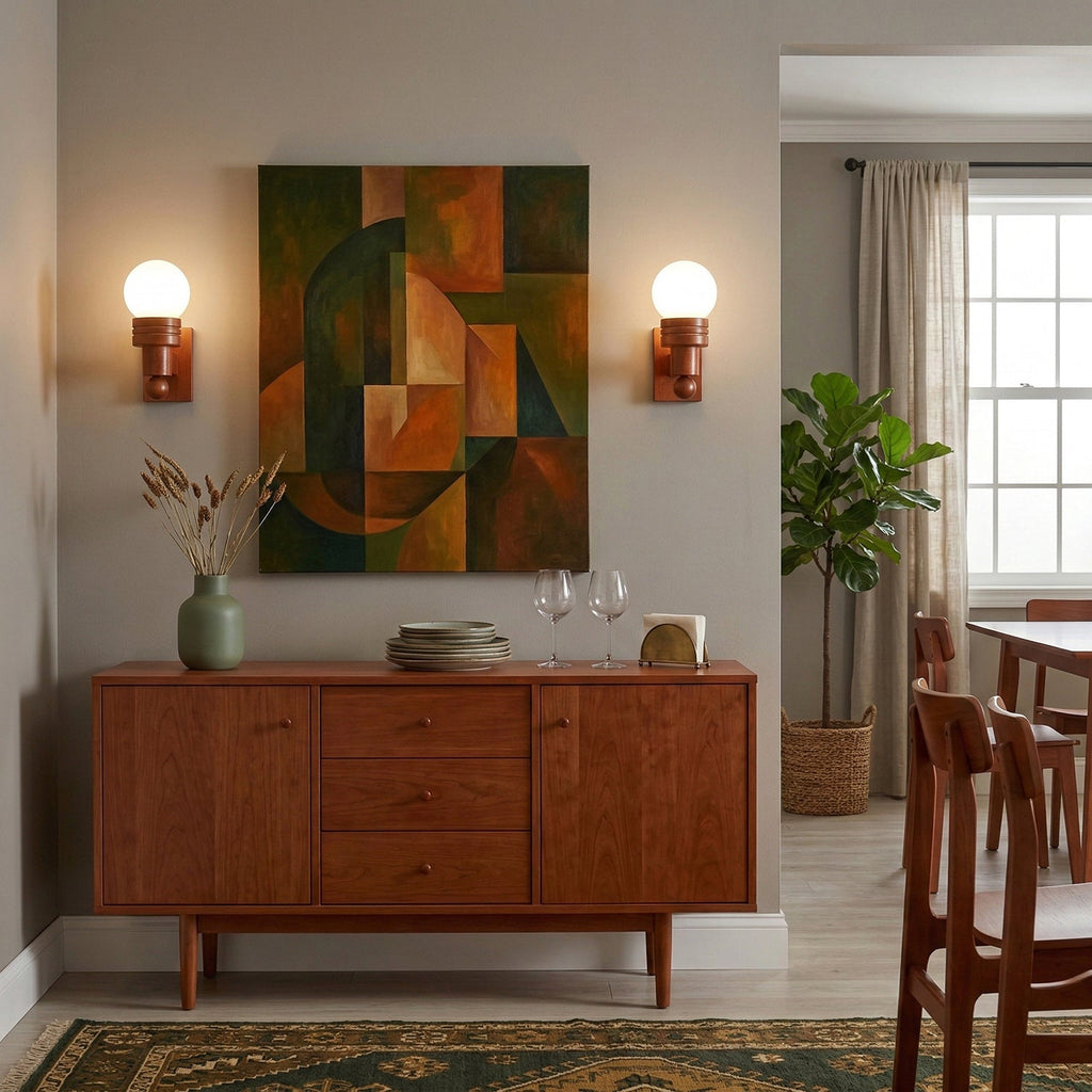 Oak Wood & Opal Glass Wall Sconce