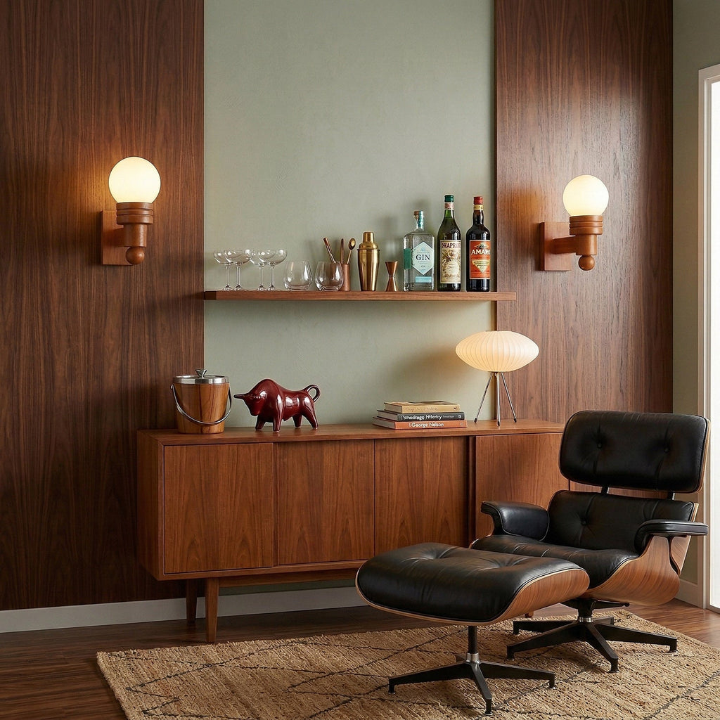 Oak Wood & Opal Glass Wall Sconce