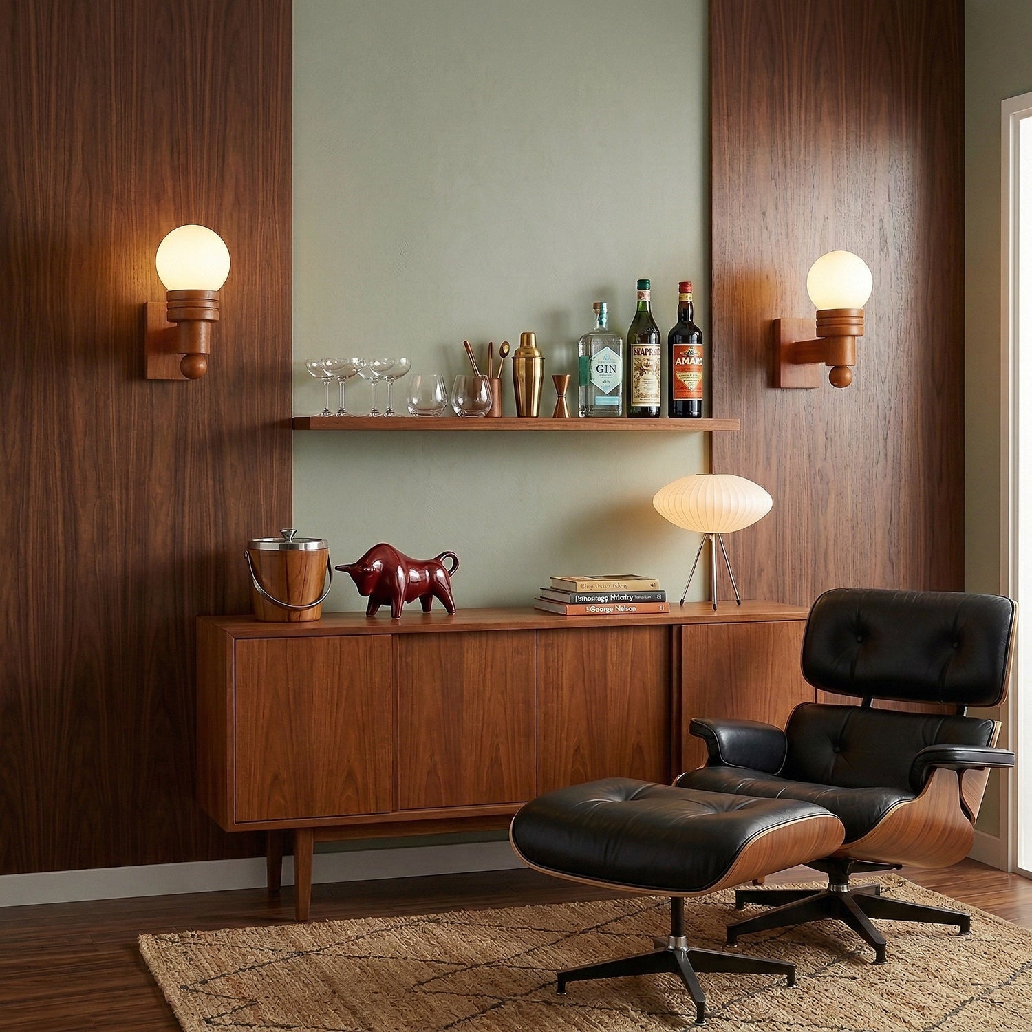 Oak Wood & Opal Glass Wall Sconce