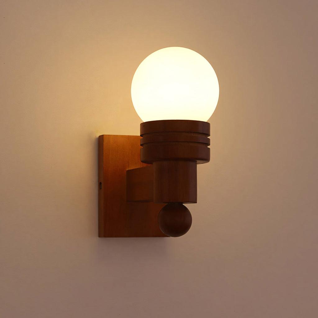 Oak Wood & Opal Glass Wall Sconce