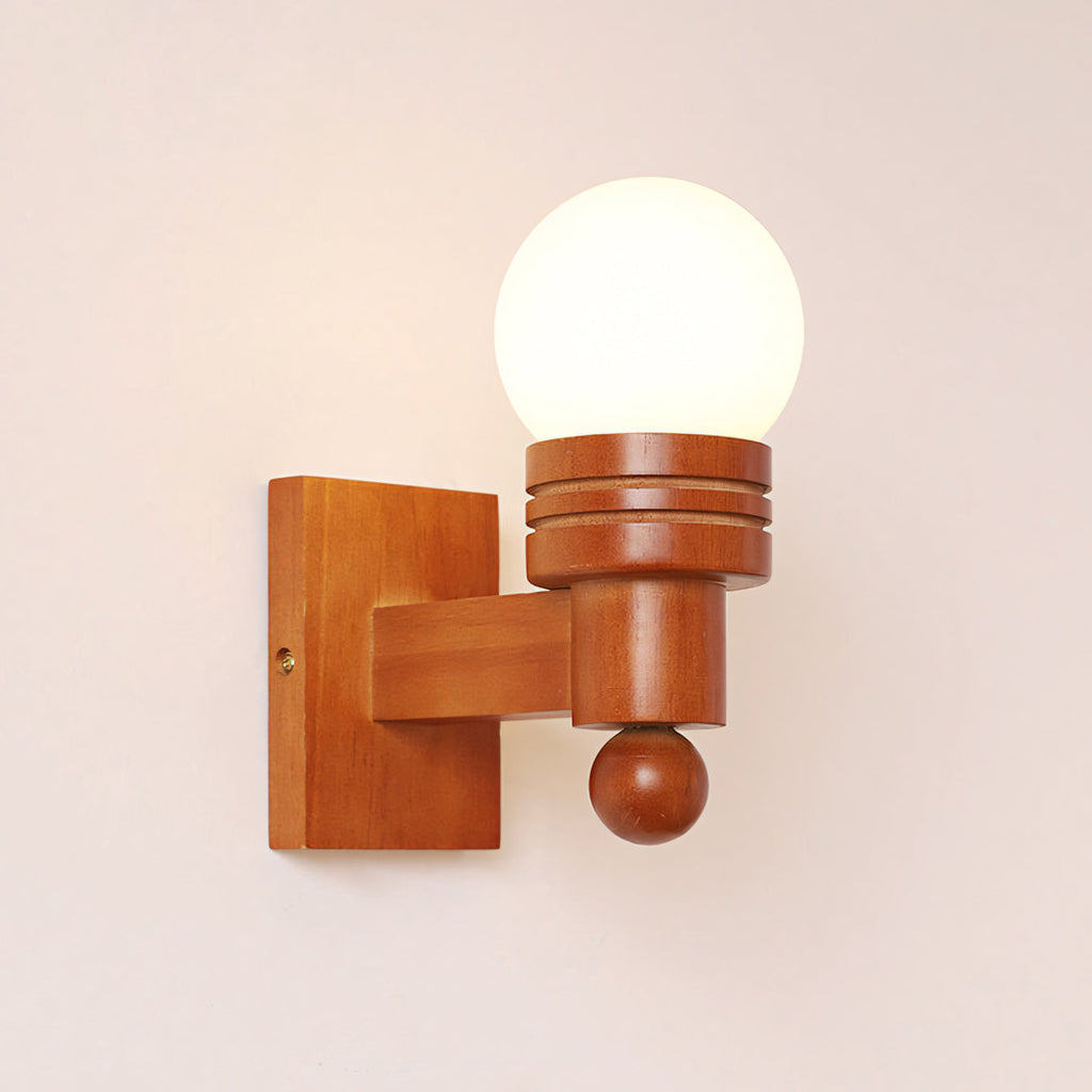 Oak Wood & Opal Glass Wall Sconce
