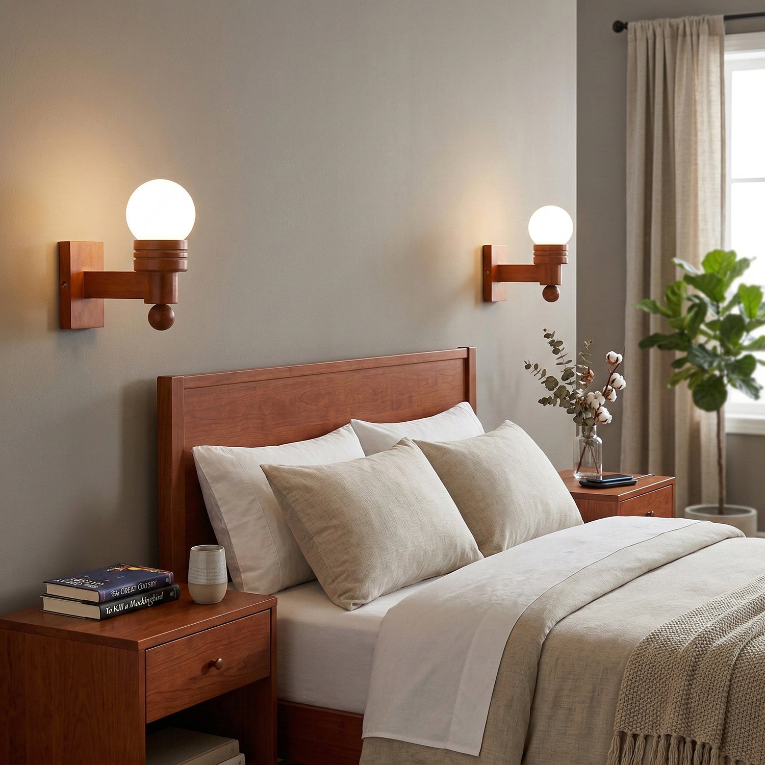 Oak Wood & Opal Glass Wall Sconce