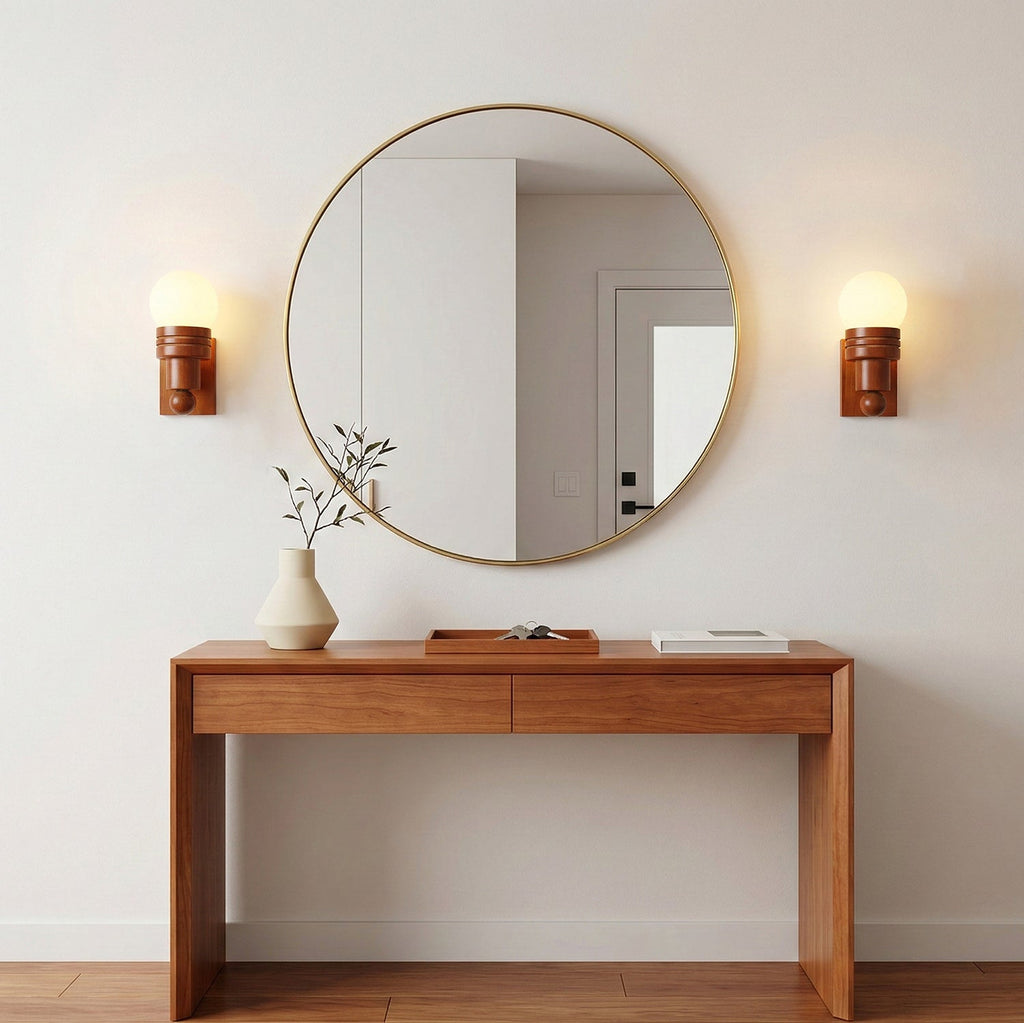 Oak Wood & Opal Glass Wall Sconce