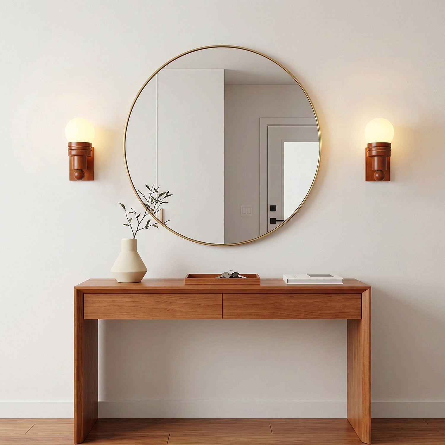Oak Wood & Opal Glass Wall Sconce