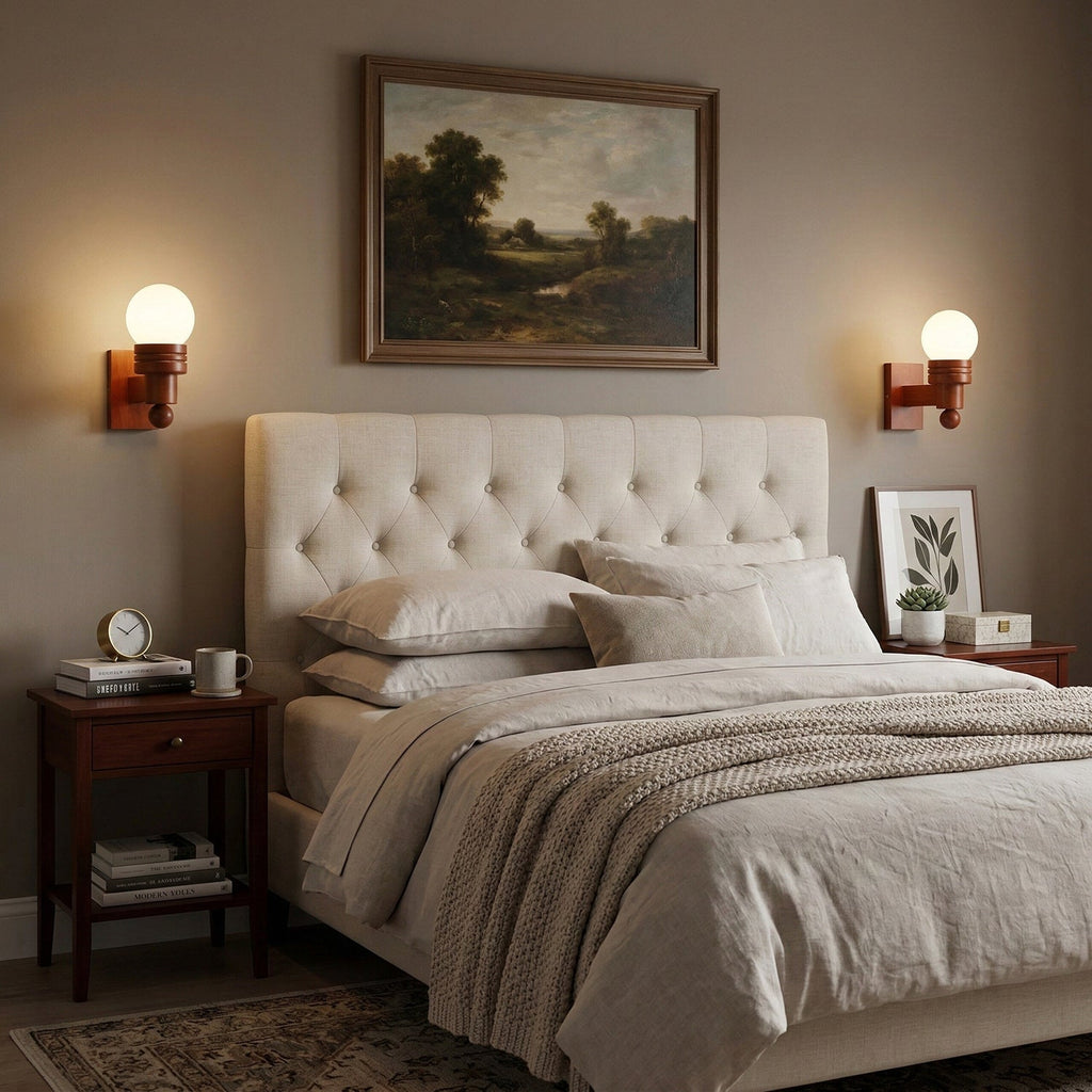 Oak Wood & Opal Glass Wall Sconce