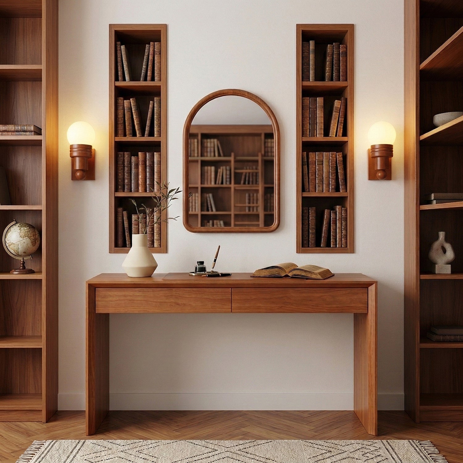 Oak Wood & Opal Glass Wall Sconce