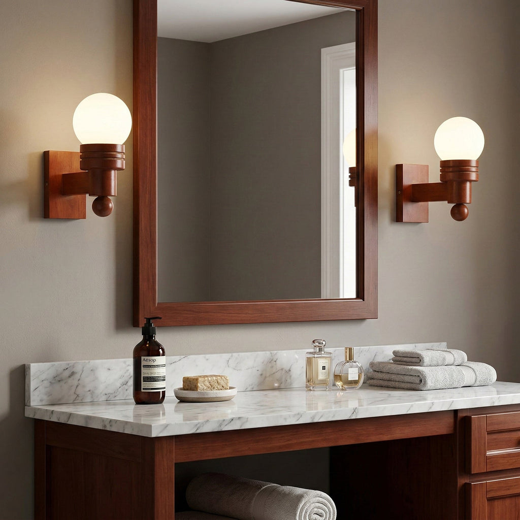 Oak Wood & Opal Glass Wall Sconce