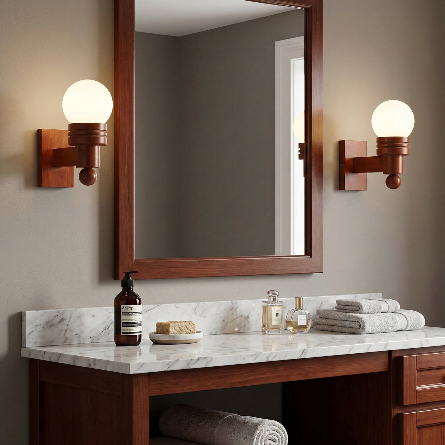 Oak Wood & Opal Glass Wall Sconce