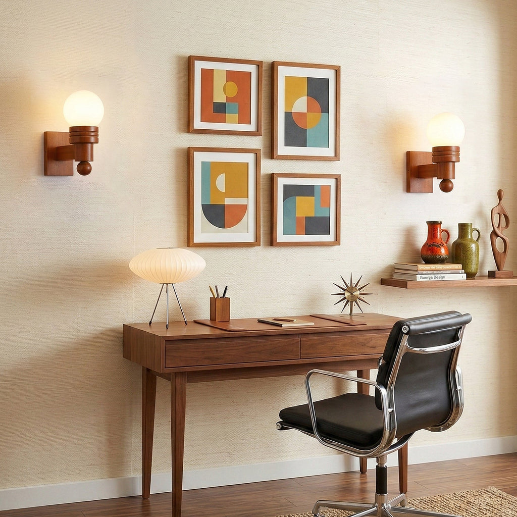 Oak Wood & Opal Glass Wall Sconce