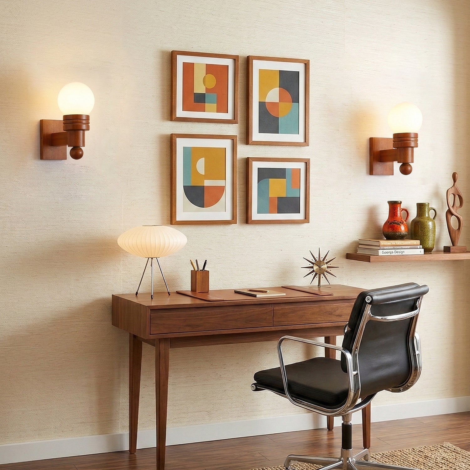 Oak Wood & Opal Glass Wall Sconce