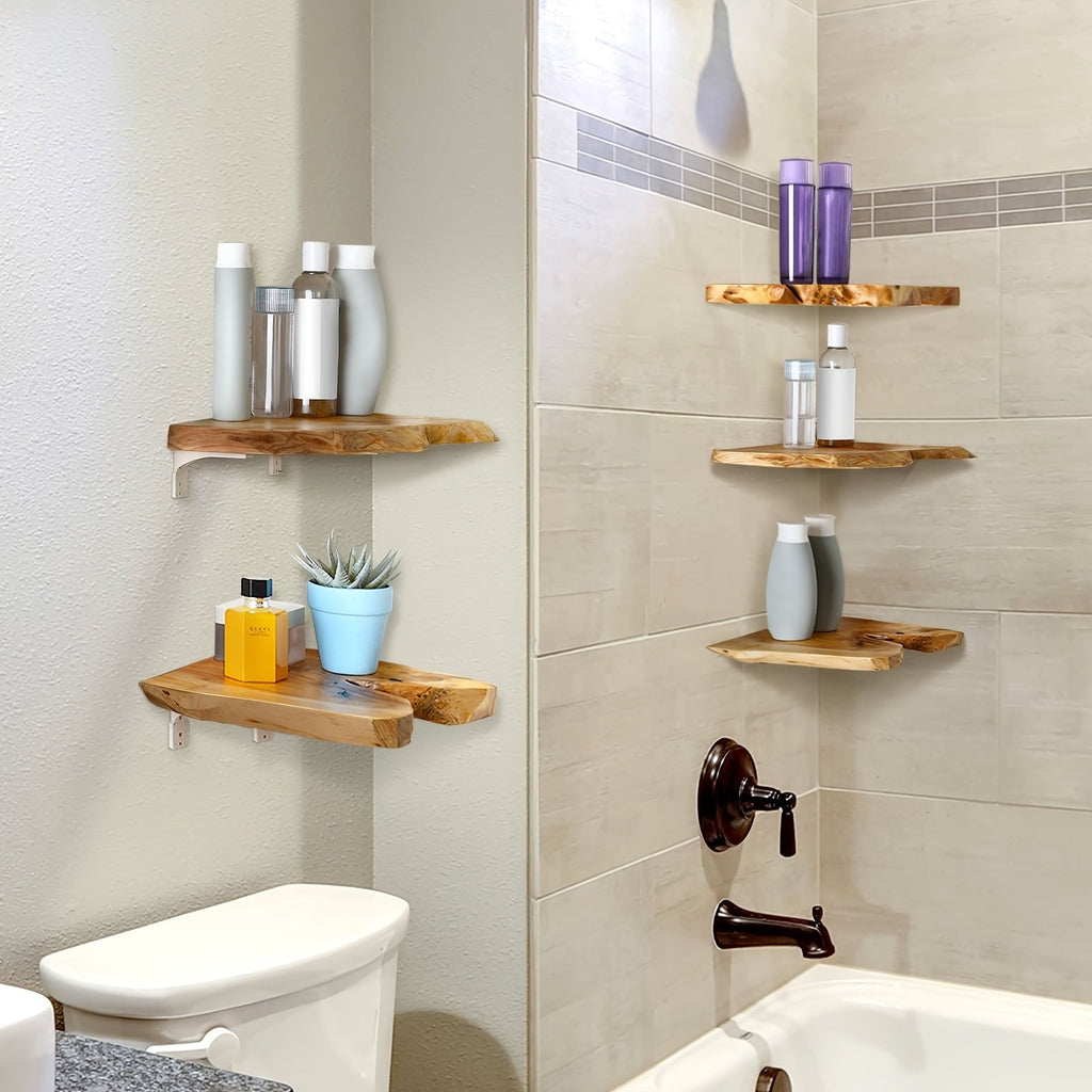 KlassischeAkzent: Wooden Wall Shelves – Set of 3, Space-Saving & Floating in Modern Style for Living Room & Bathroom