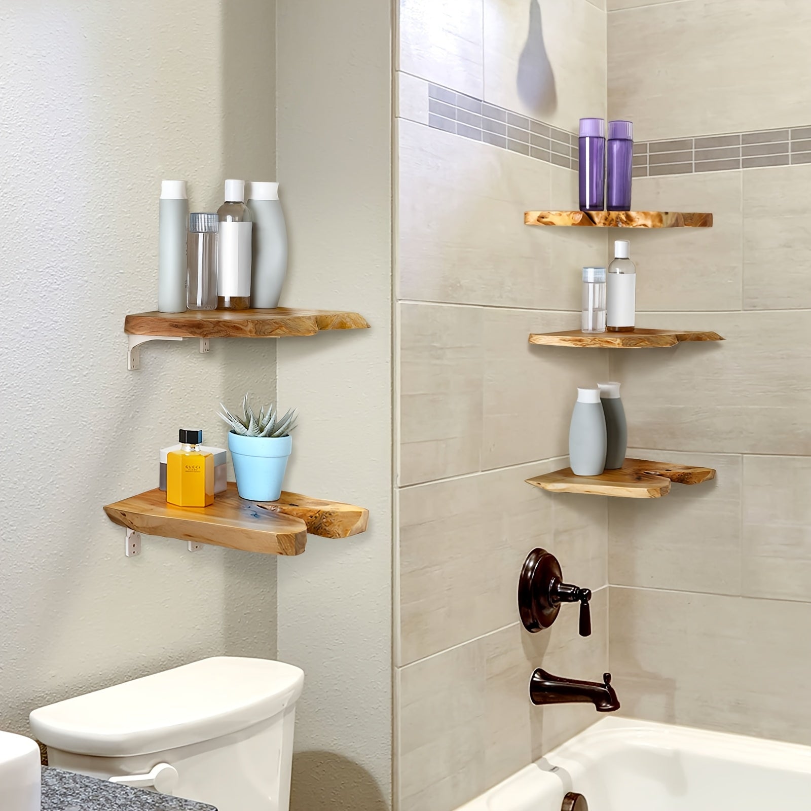 KlassischeAkzent: Wooden Wall Shelves – Set of 3, Space-Saving & Floating in Modern Style for Living Room & Bathroom
