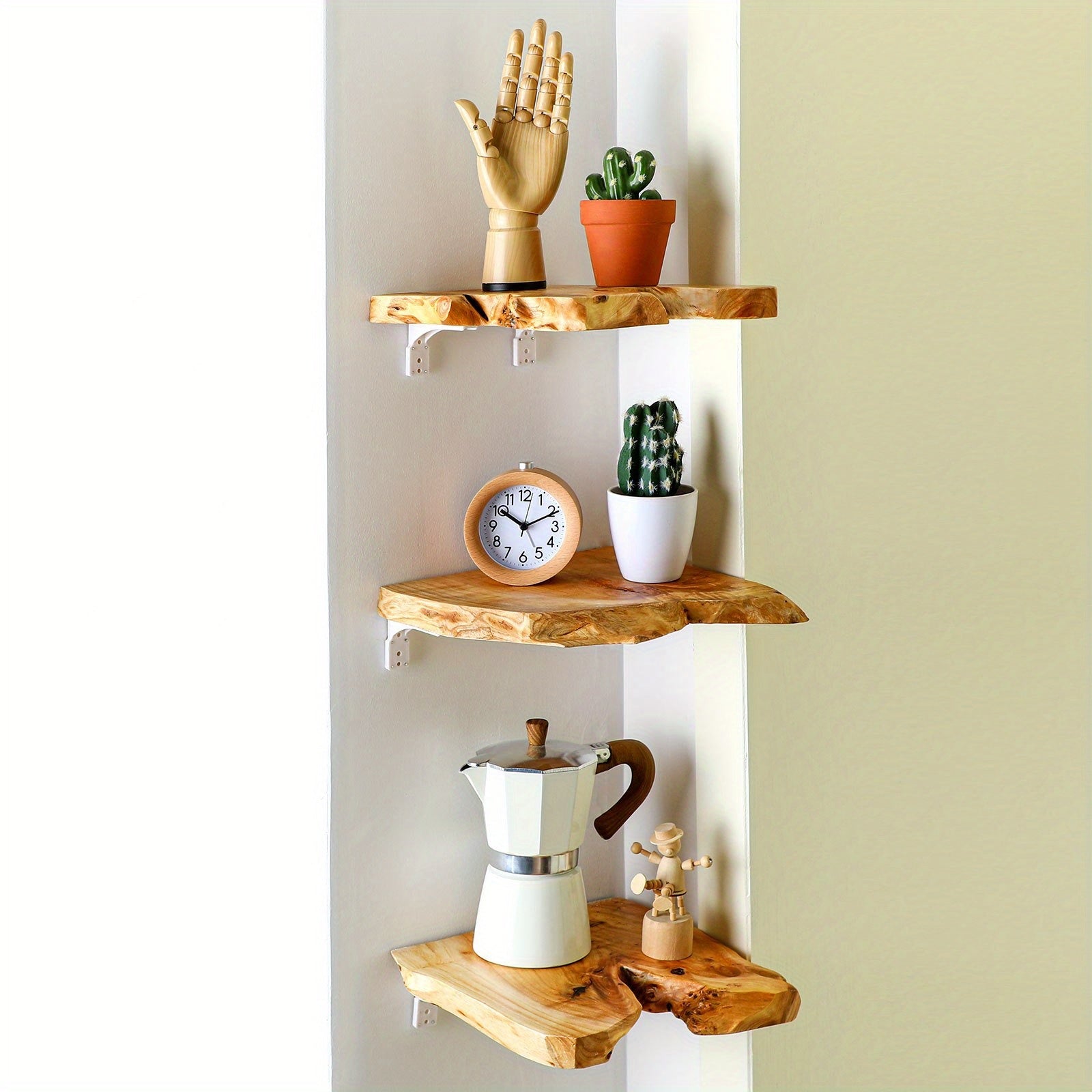 KlassischeAkzent: Wooden Wall Shelves – Set of 3, Space-Saving & Floating in Modern Style for Living Room & Bathroom