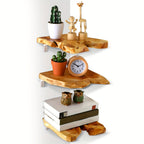 KlassischeAkzent: Wooden Wall Shelves – Set of 3, Space-Saving & Floating in Modern Style for Living Room & Bathroom