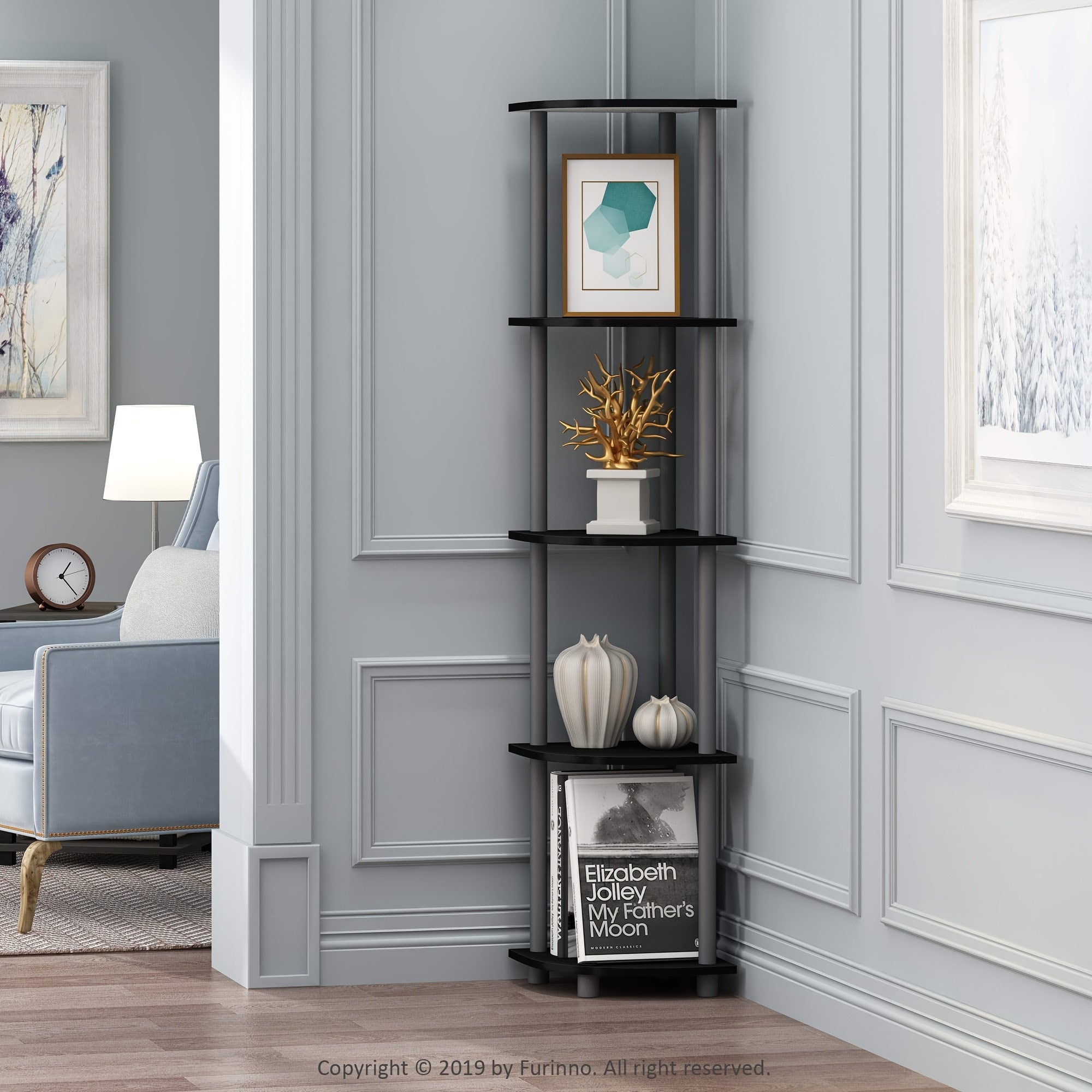 ClassicCorner: Wooden Corner Shelves – 5-tier, freestanding & decorative in classic style for bedrooms & living rooms