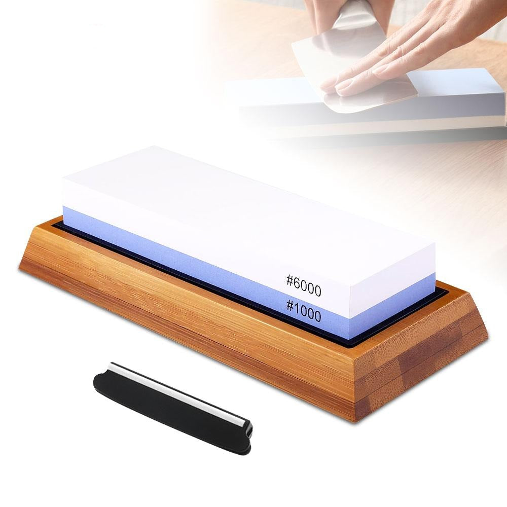 Knife Sharpening Whetstone 1000 6000 Grit Corundum with Bamboo Base