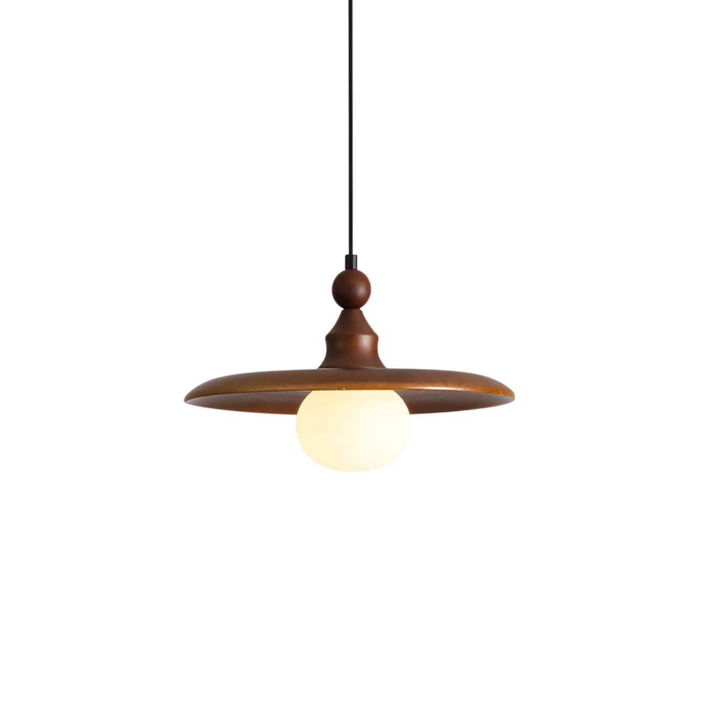 Frosted Globe & Wood Saucer Pendant Light