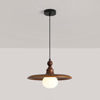 Frosted Globe & Wood Saucer Pendant Light