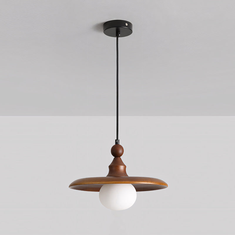 Frosted Globe & Wood Saucer Pendant Light