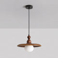 Frosted Globe & Wood Saucer Pendant Light