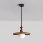 Frosted Globe & Wood Saucer Pendant Light