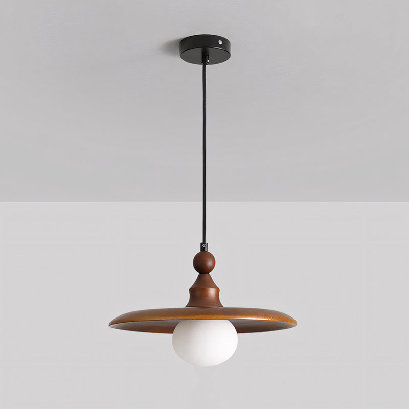 Frosted Globe & Wood Saucer Pendant Light