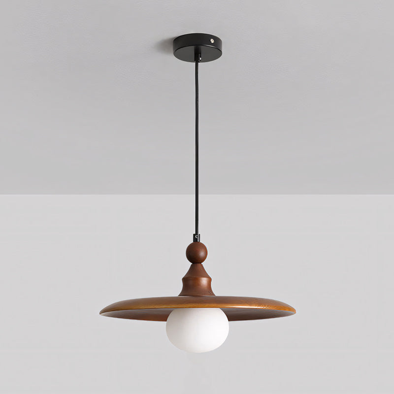 Frosted Globe & Wood Saucer Pendant Light