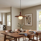 Frosted Globe & Wood Saucer Pendant Light