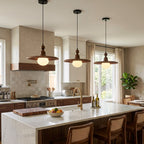 Frosted Globe & Wood Saucer Pendant Light