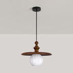 Ribbed Milk Glass & Wood Pendant Light