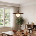 Ribbed Milk Glass & Wood Pendant Light