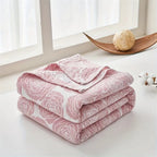 Whispering Bait: Elegant Cotton Blanket with Rose Jacquard & Light Texture – for Sofa & Bedroom