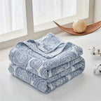 Whispering Bait: Elegant Cotton Blanket with Rose Jacquard & Light Texture – for Sofa & Bedroom