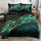 RoyalNest: Duvet Cover Set Elegant – Soft, Easy Care & Modern with Golden Marble Pattern for Guest Rooms