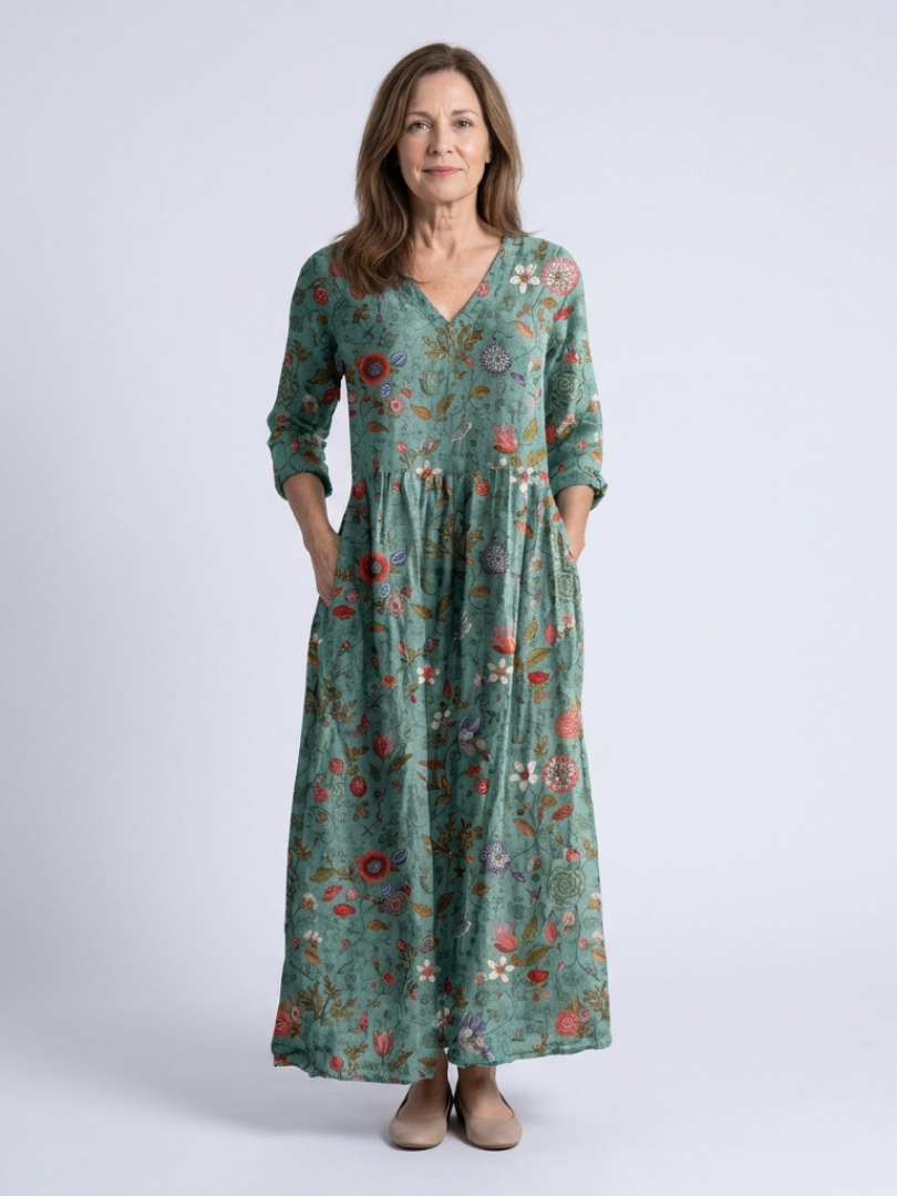 Elegant Floral Print Pocket Maxi Dress for Women