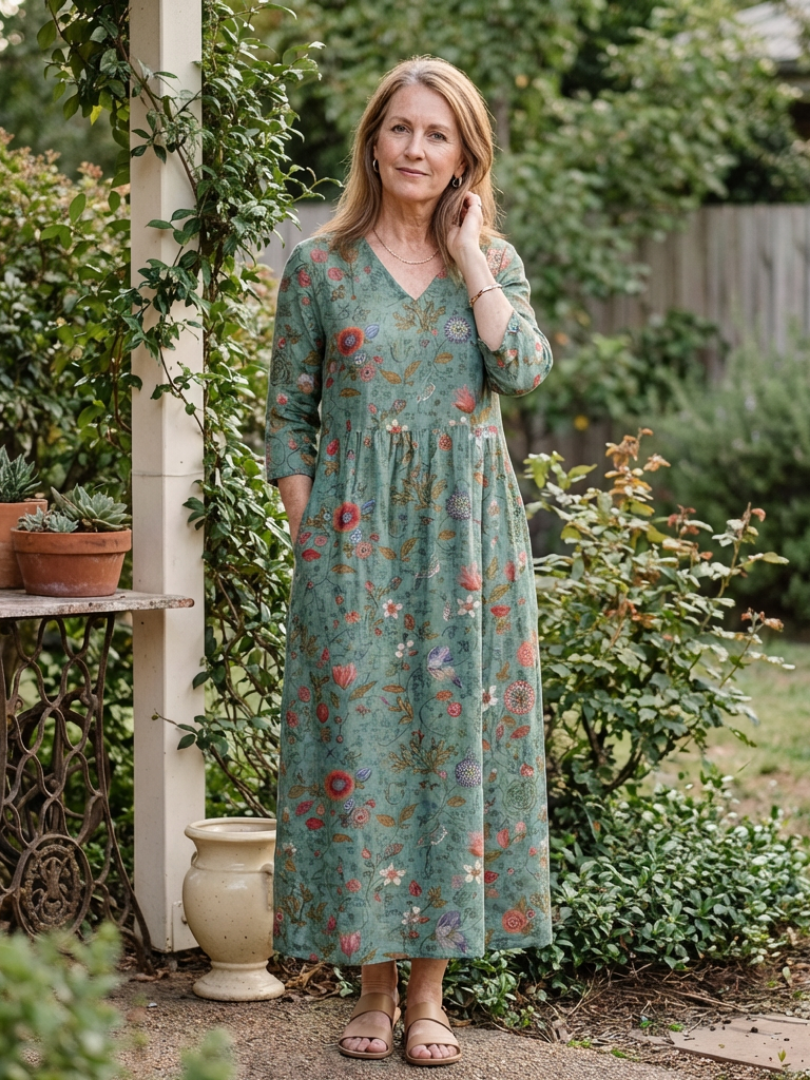 Elegant Floral Print Pocket Maxi Dress for Women