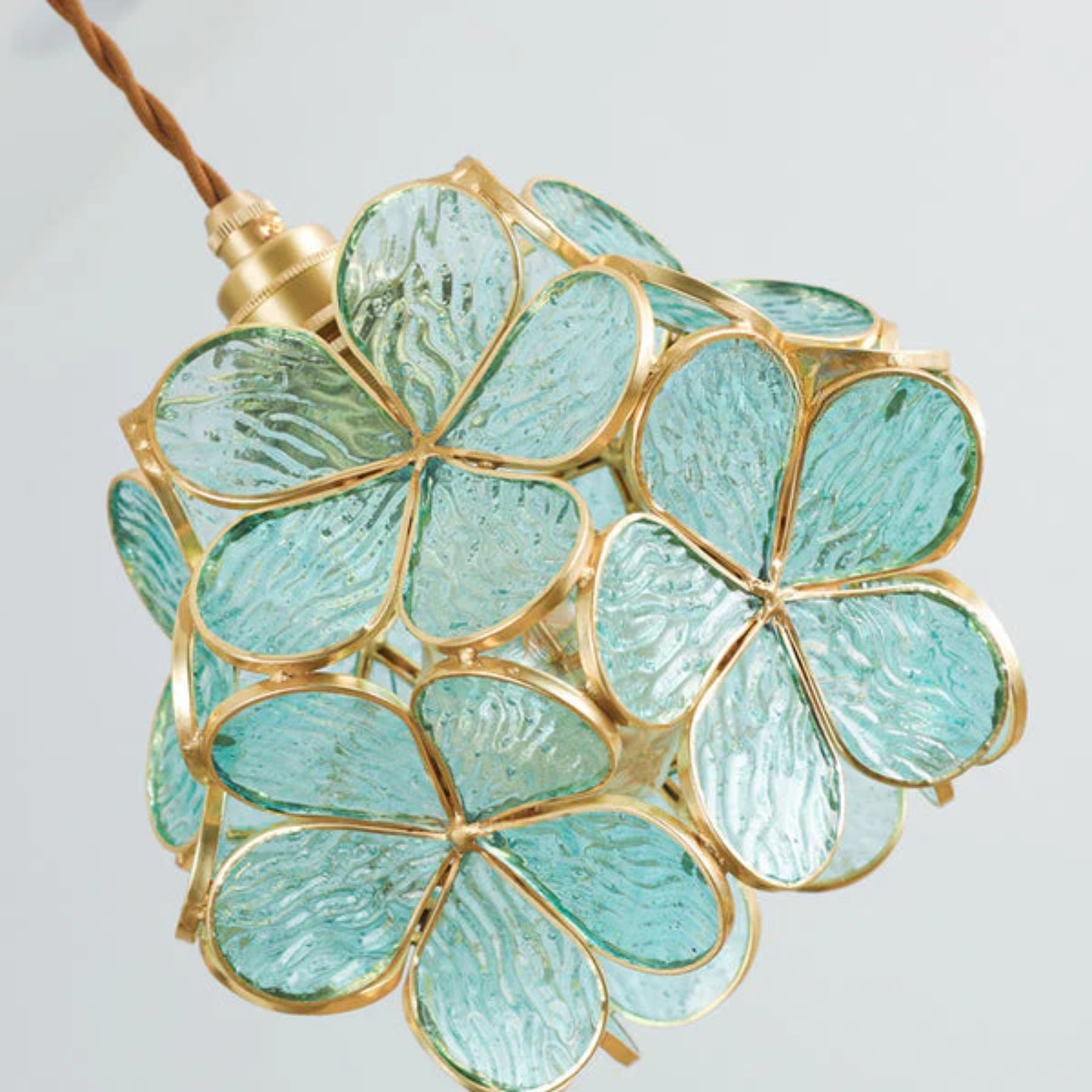 Bela Glass Pendant Light | Floral Design, Brass Finish