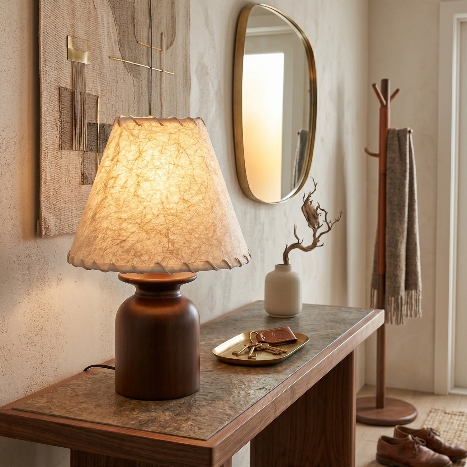 Parchment Shade Wood Base Table Lamp