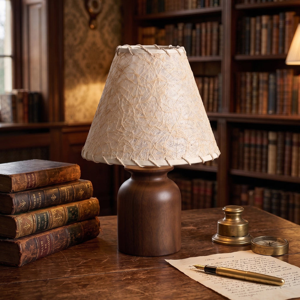 Parchment Shade Wood Base Table Lamp