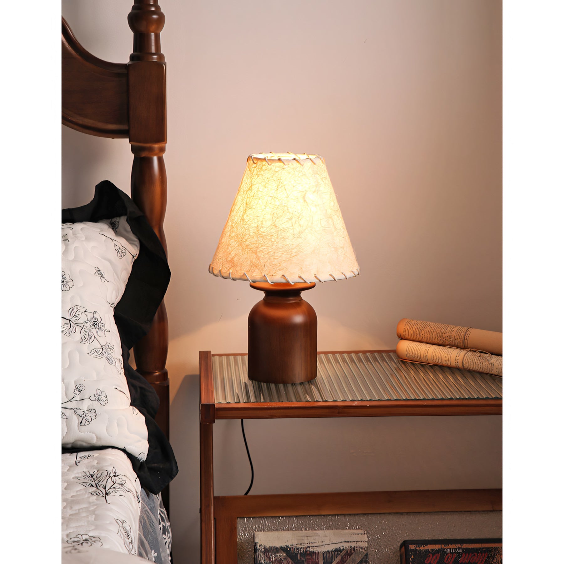 Parchment Shade Wood Base Table Lamp