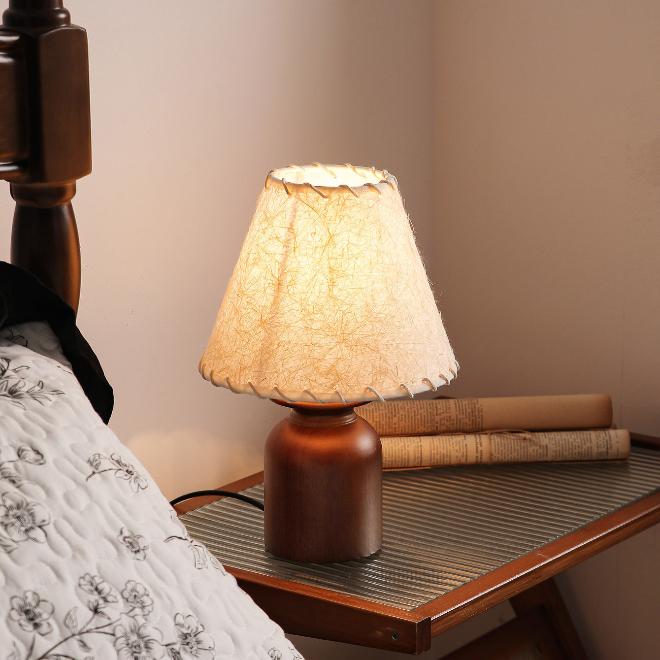 Parchment Shade Wood Base Table Lamp