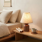 Parchment Shade Wood Base Table Lamp