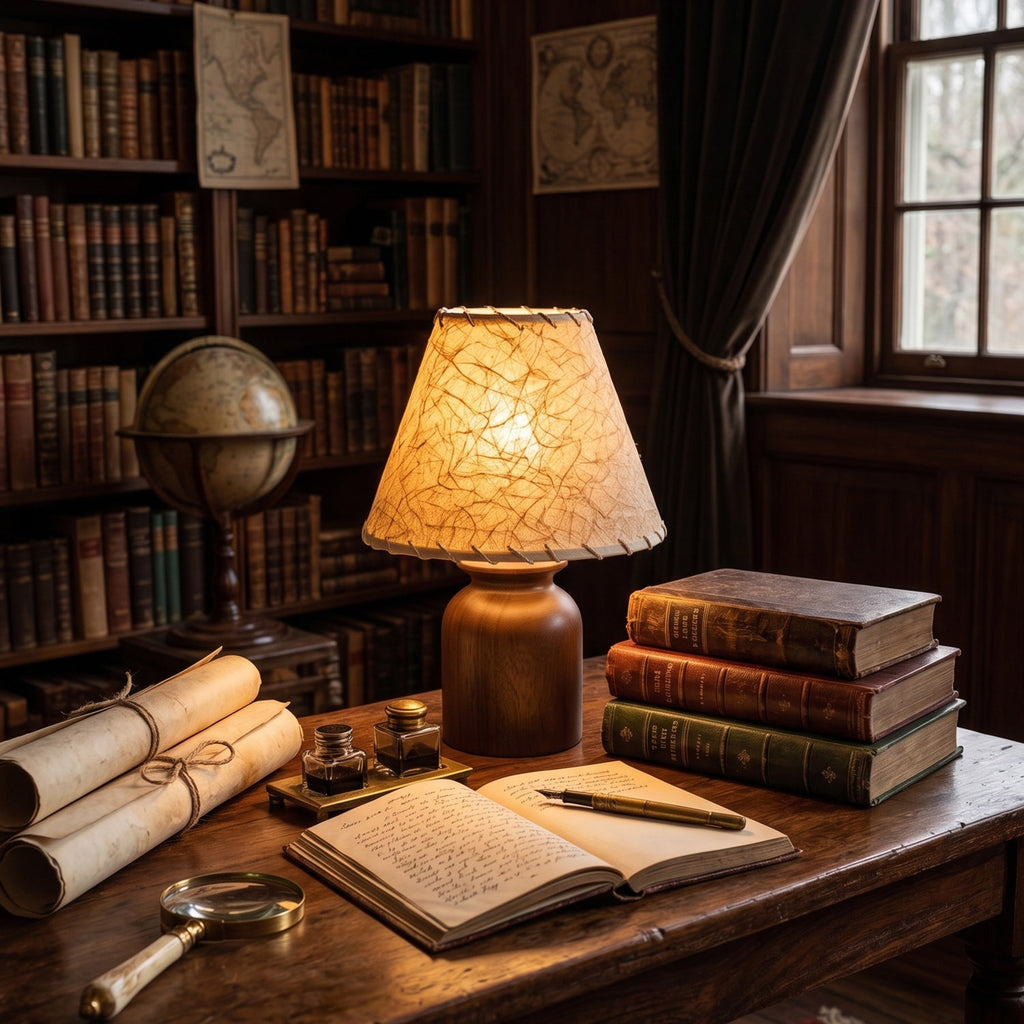 Parchment Shade Wood Base Table Lamp