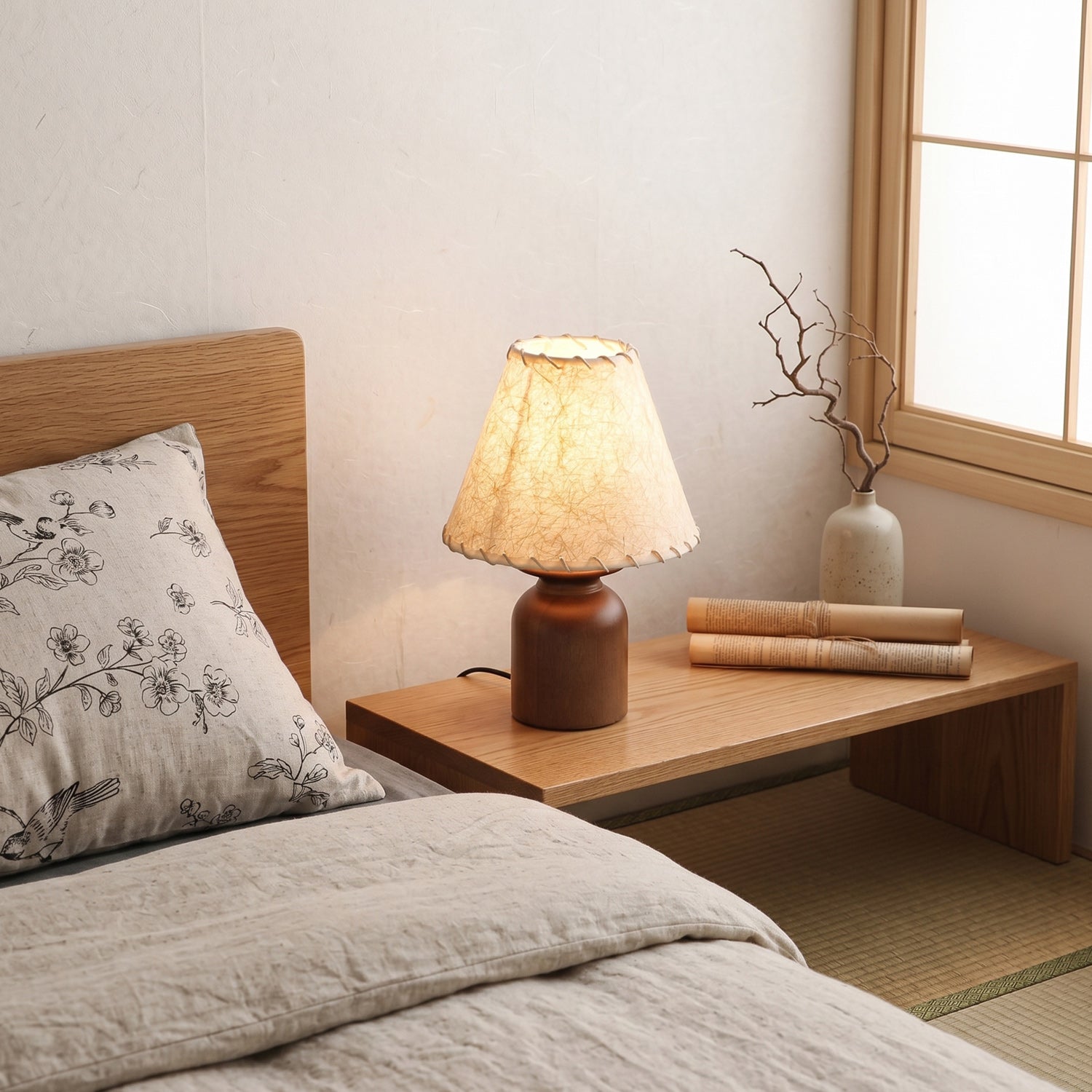 Parchment Shade Wood Base Table Lamp