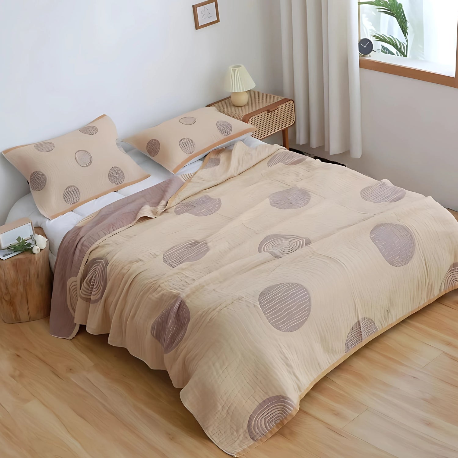 KreisFlair: Cotton blankets in a stylish round design with lightweight cotton quality & easy-care structure – for sofa & bed