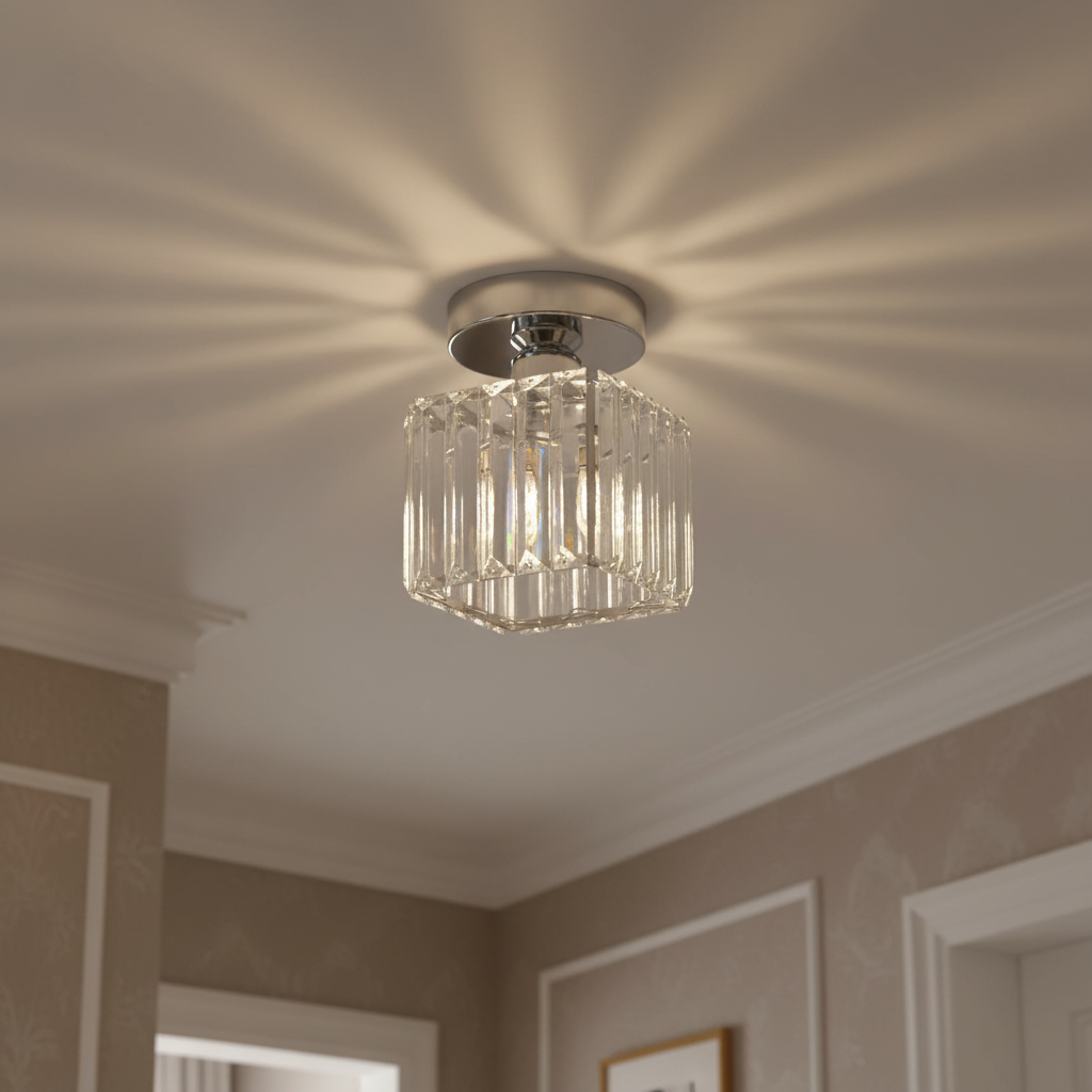 KristallÉtoile: Modern Ceiling Light Brass & Crystal – 1-Light, Easy to Care for Dining Room & Living Room