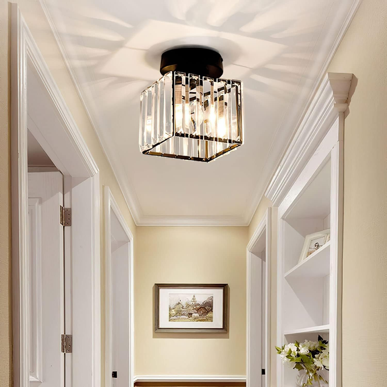KristallÉtoile: Modern Ceiling Light Brass & Crystal – 1-Light, Easy to Care for Dining Room & Living Room