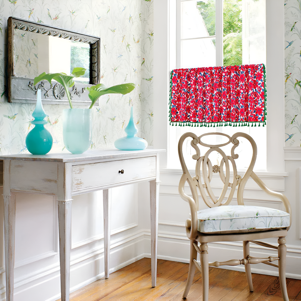 KitchenBlossom: Curtains in Country Style with Floral Pattern & Tassels – Light Filtering for Cabinets & Kitchen Windows