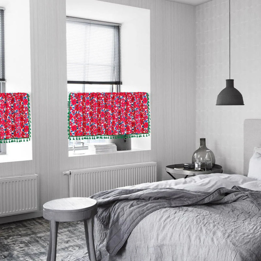 KitchenBlossom: Curtains in Country Style with Floral Pattern & Tassels – Light Filtering for Cabinets & Kitchen Windows