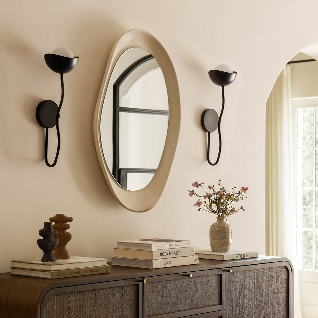 Curved Arm Opal Orb Wall Lamp